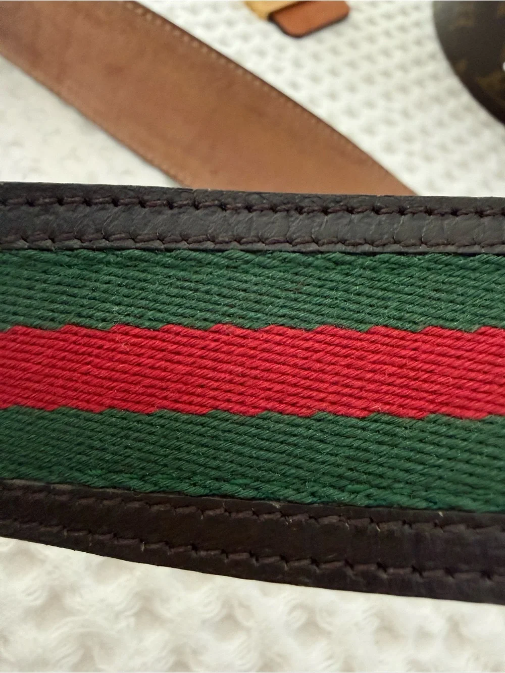 Gucci Green and Red Web Stripe Leather Belt with Silver GG Buckle